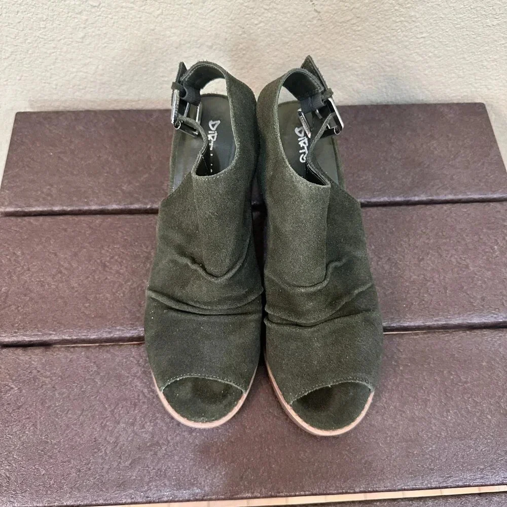 DIRTY LAUNDRY Olive Green Suede Shooties Block Heel - 8